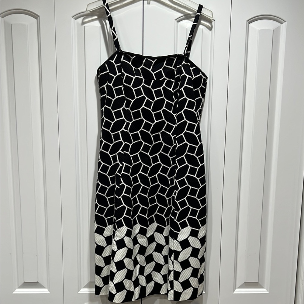 Talbots Geometric Black and White Dress- Size 8